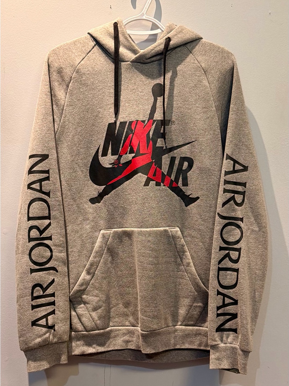 Jordan Gray Pullover Hoodie with Black & Red Logo